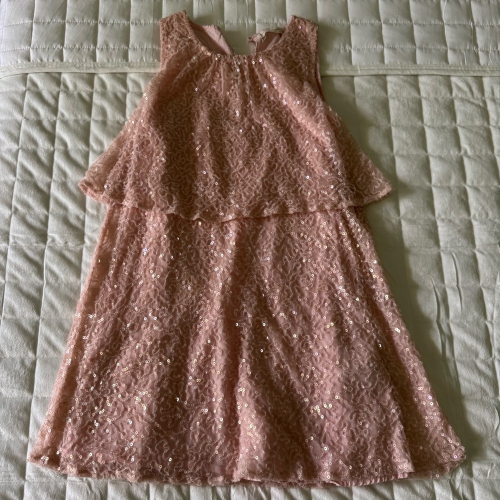 Zara Pale Pink Tiered Sundress Sequins Sparkle Girls Size 9/10